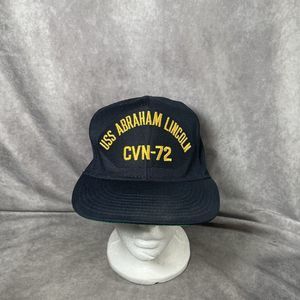 Vintage Snapback Trucker Hat Cap USS Abraham Lincoln CVN-72 Navy Blue USA Made